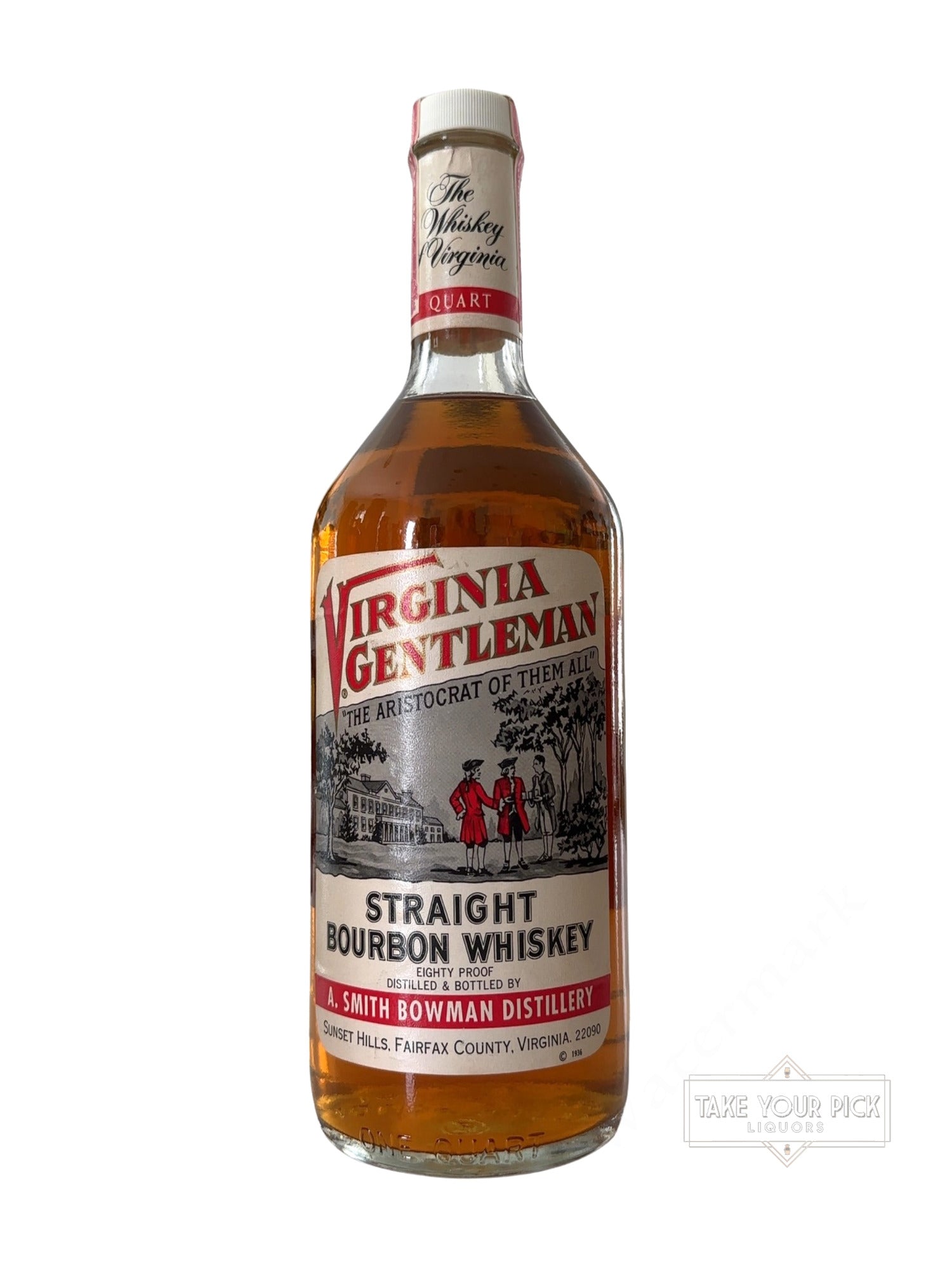 1978 A. Smith Bowman Distillery Virginia Gentleman Straight Bourbon Whiskey 80 Proof 1 Liter