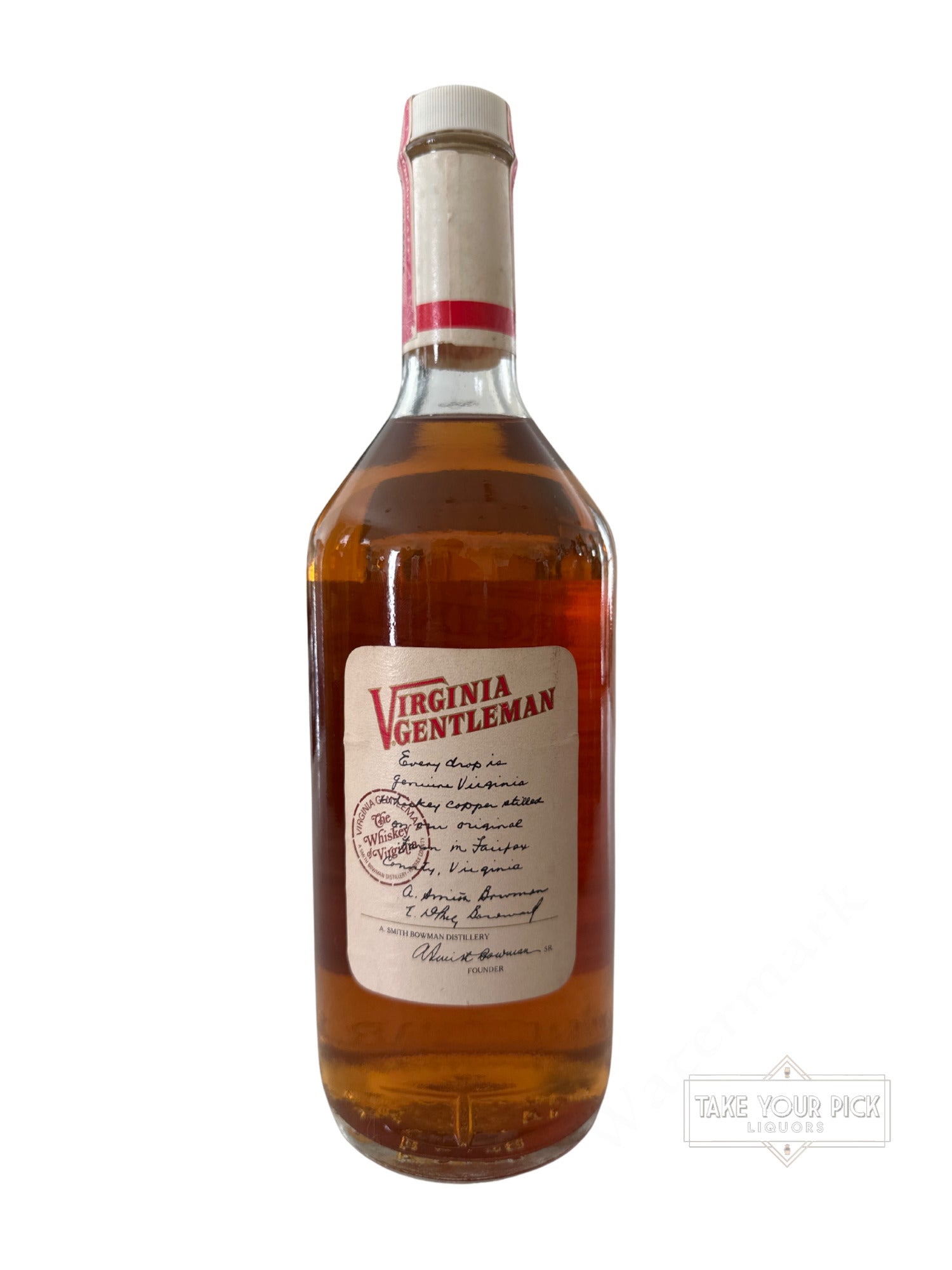 1978 A. Smith Bowman Distillery Virginia Gentleman Straight Bourbon Whiskey 80 Proof 1 Liter