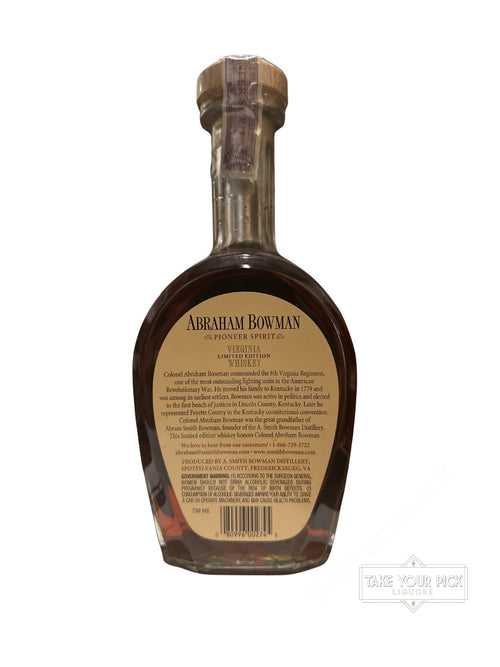2018 Abraham Bowman Virginia Limited Edition Whiskey 116 Proof