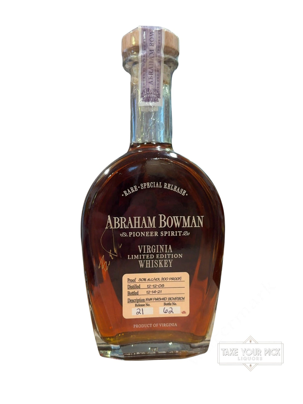 2021 Abraham Bowman Ru Finished 100 Proof 750ml Batch 21