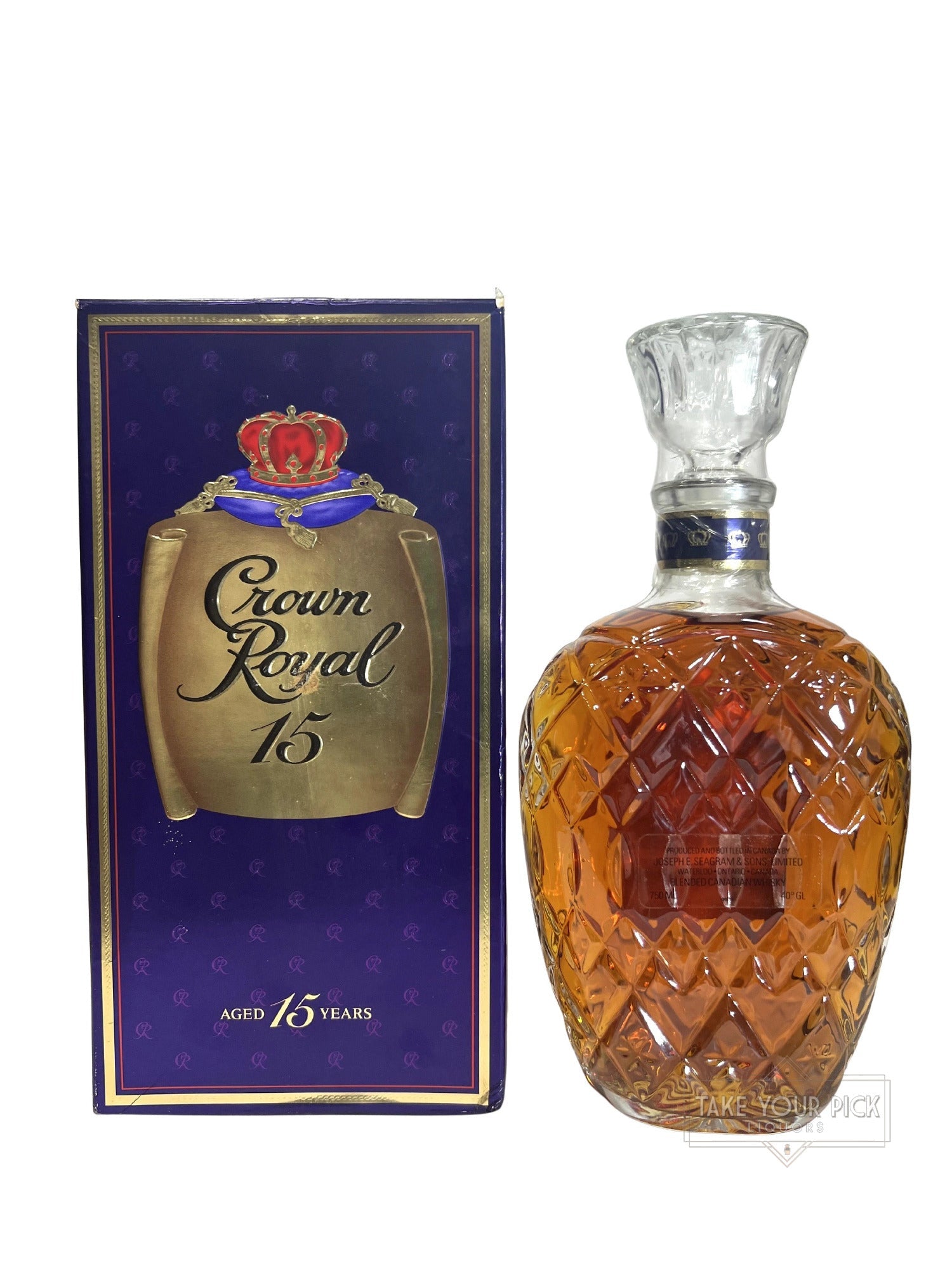Crown Royal 15-year Paper Lablel 1990's with box - 80 Proof