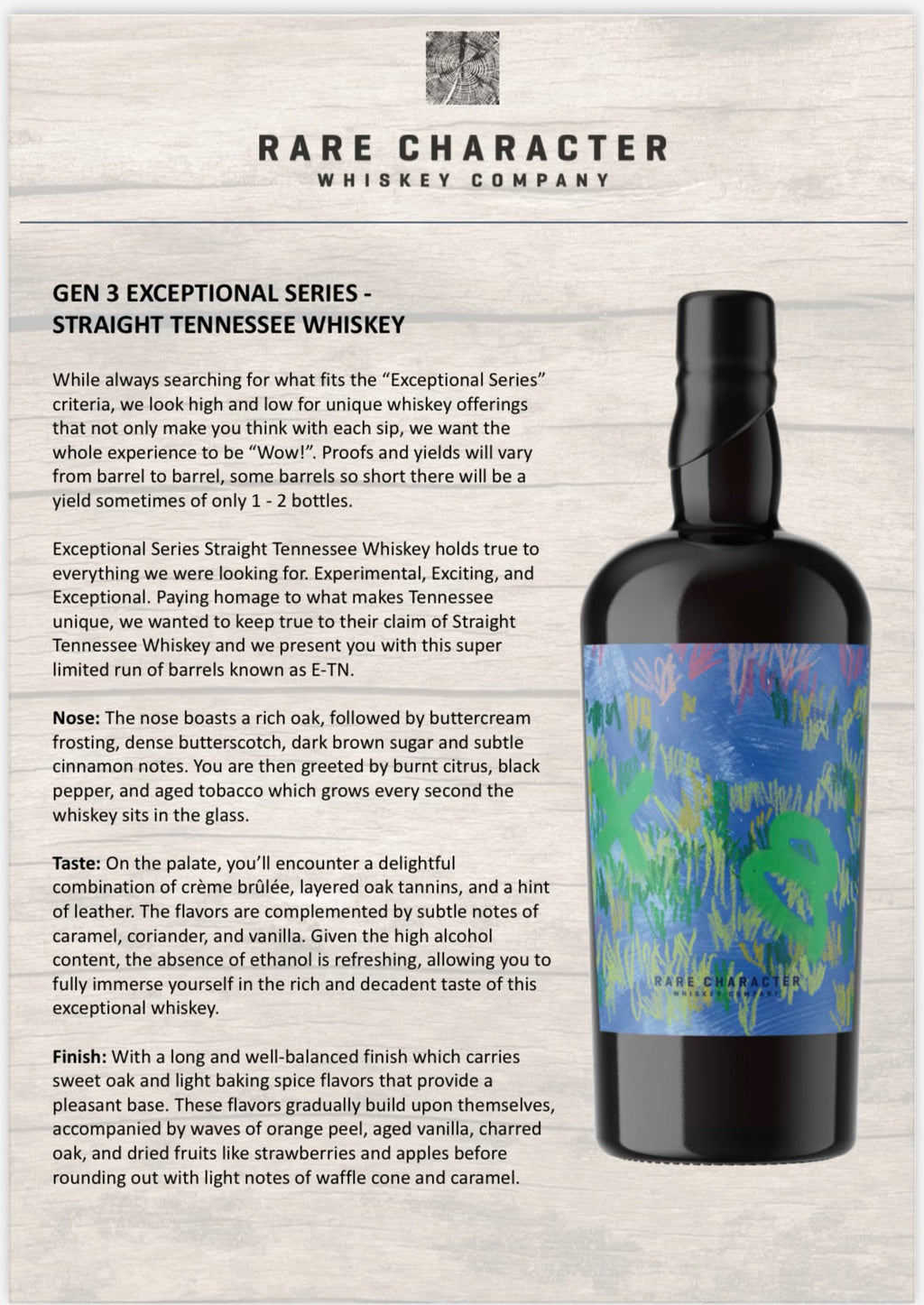 Rare Character 13 Year Exceptional Series Gen 3 E-TN-98 Bourbon 750ml