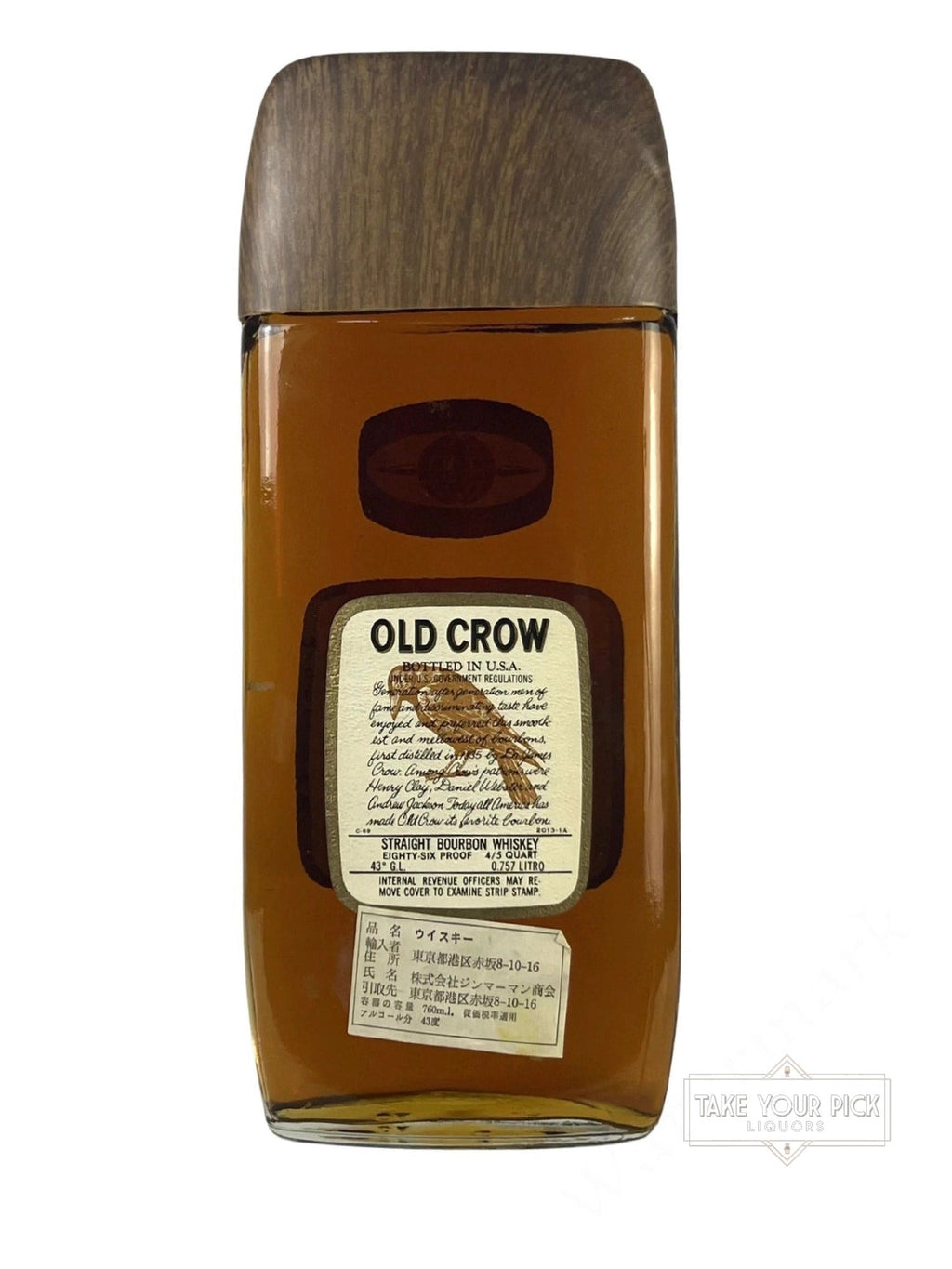 Old Crow Kentucky Straight Bourbon Whiskey Traveler's Fifth 1969