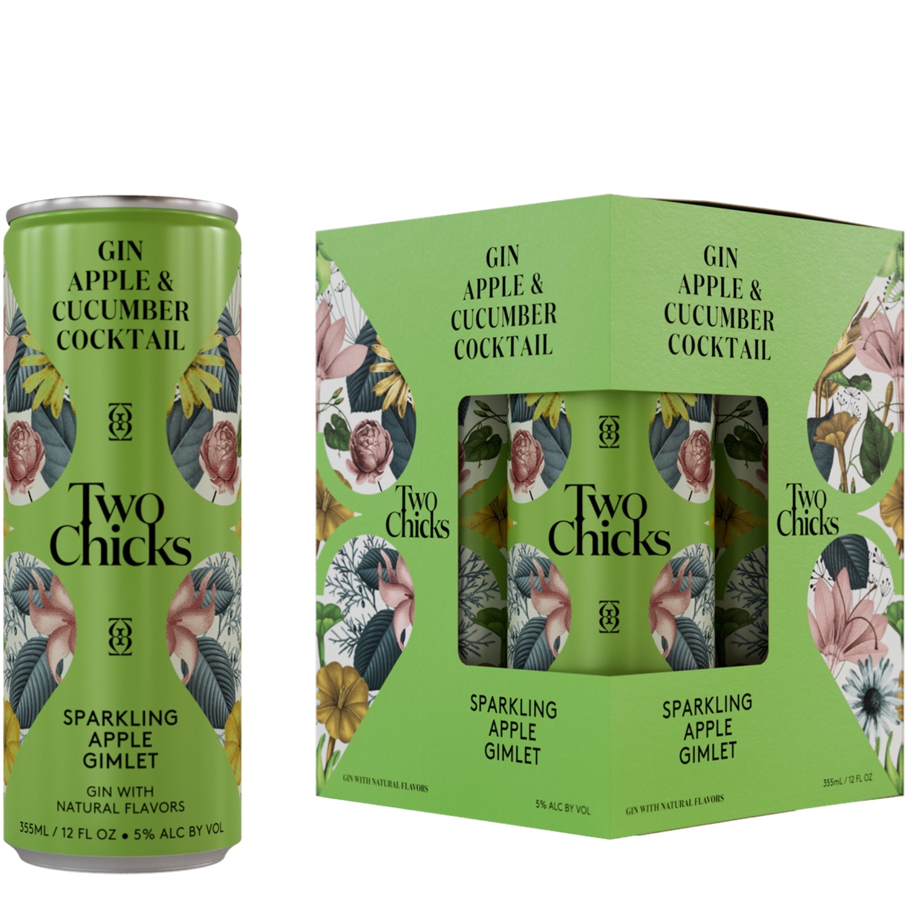 Two Chicks Gin Apple & Cucumber Sparkling Vodka Fizz Cocktail 4Pk 12oz