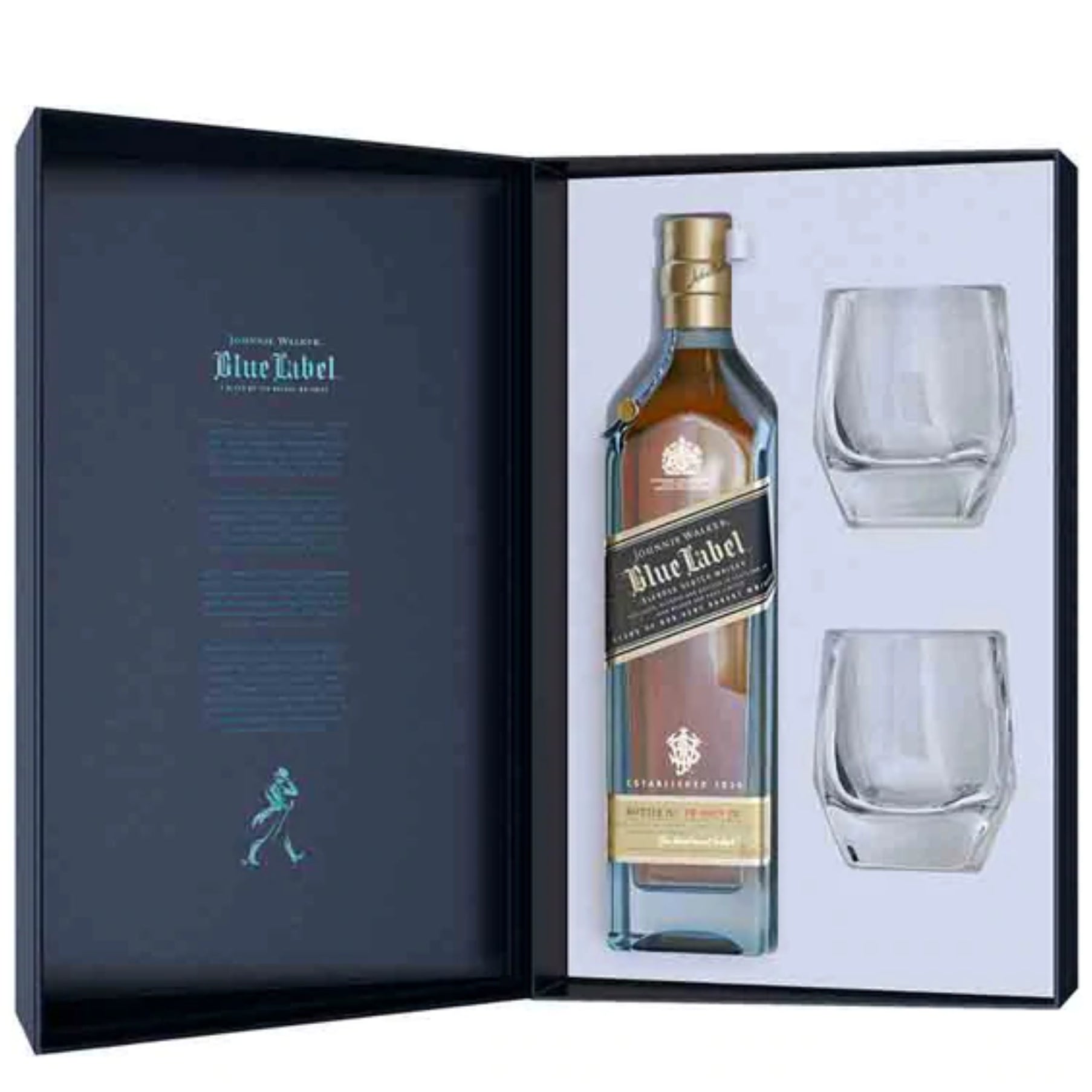 Johnnie Walker Blue Label Scotch Whisky Gift Set 750ml Bottle with Crystal Glasses