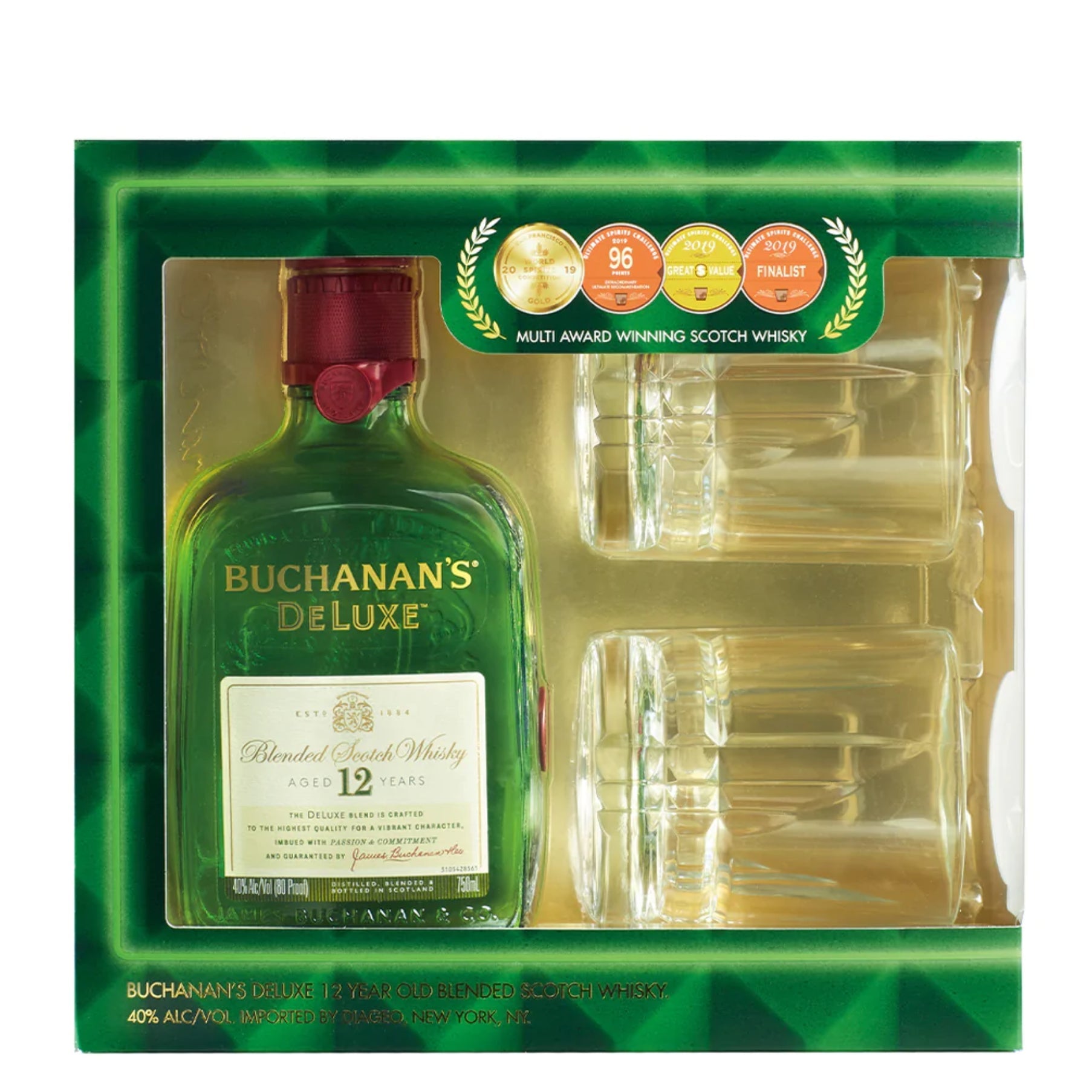 Buchanan's DeLuxe 12Yr Blended Scotch Whisky W/Two Glasses 750ml