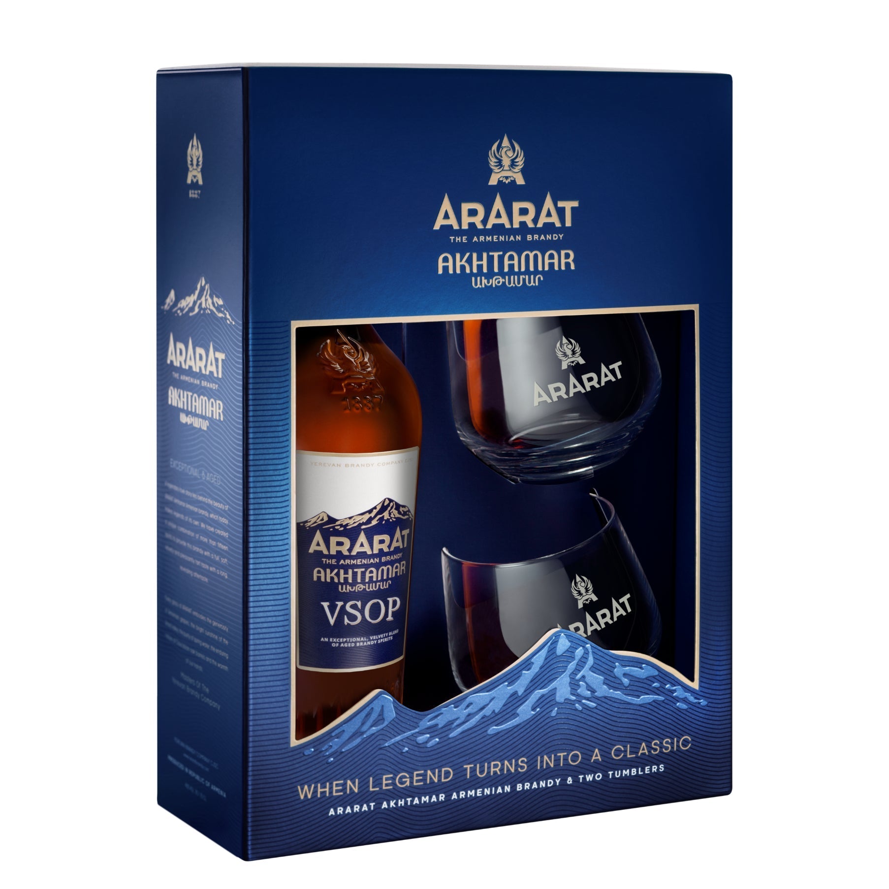 Ararat Akhtamar VSOP Armenian Brandy W/Two Tumbler Glasses 750ml