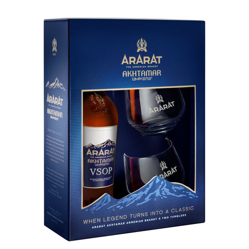 Ararat Akhtamar VSOP Armenian Brandy W/Two Tumbler Glasses 750ml