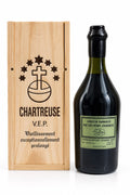 Bottle of Chartreuse V.E.P. Green Liqueur 1L in handcrafted wooden gift box, hand-numbered and wax-sealed, made by Carthusian Monks in Isère, France