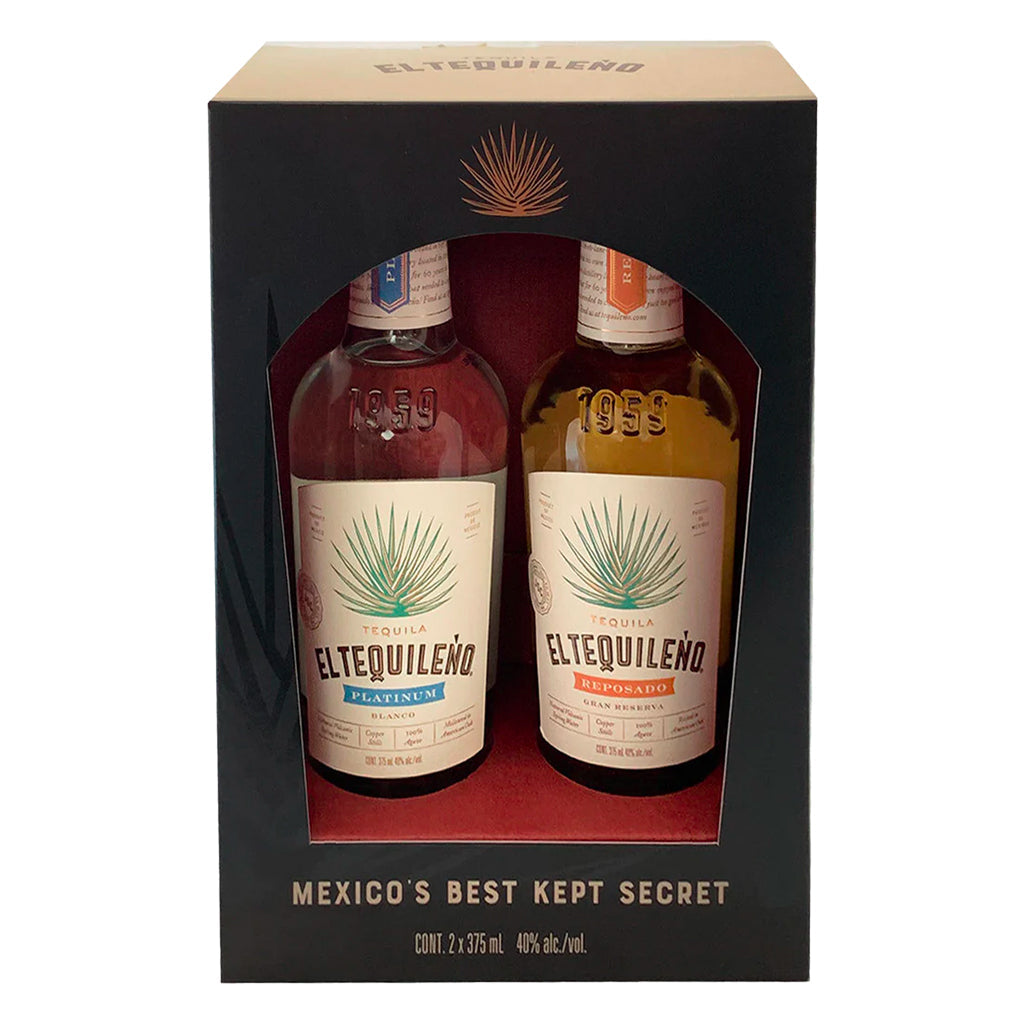 El Tequileño Platinum Blanco & Reposado Gift Set front of box.