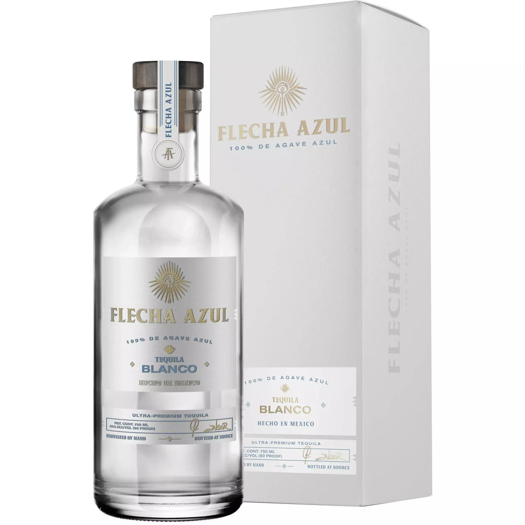 Flecha Azul Blanco Tequila Box and Bottle.