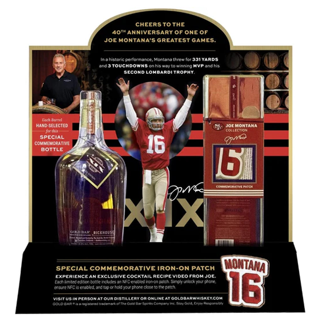 49ers Gold Bar Whiskey Joe Montana Super Bowl XIX 40th Anniversary Set