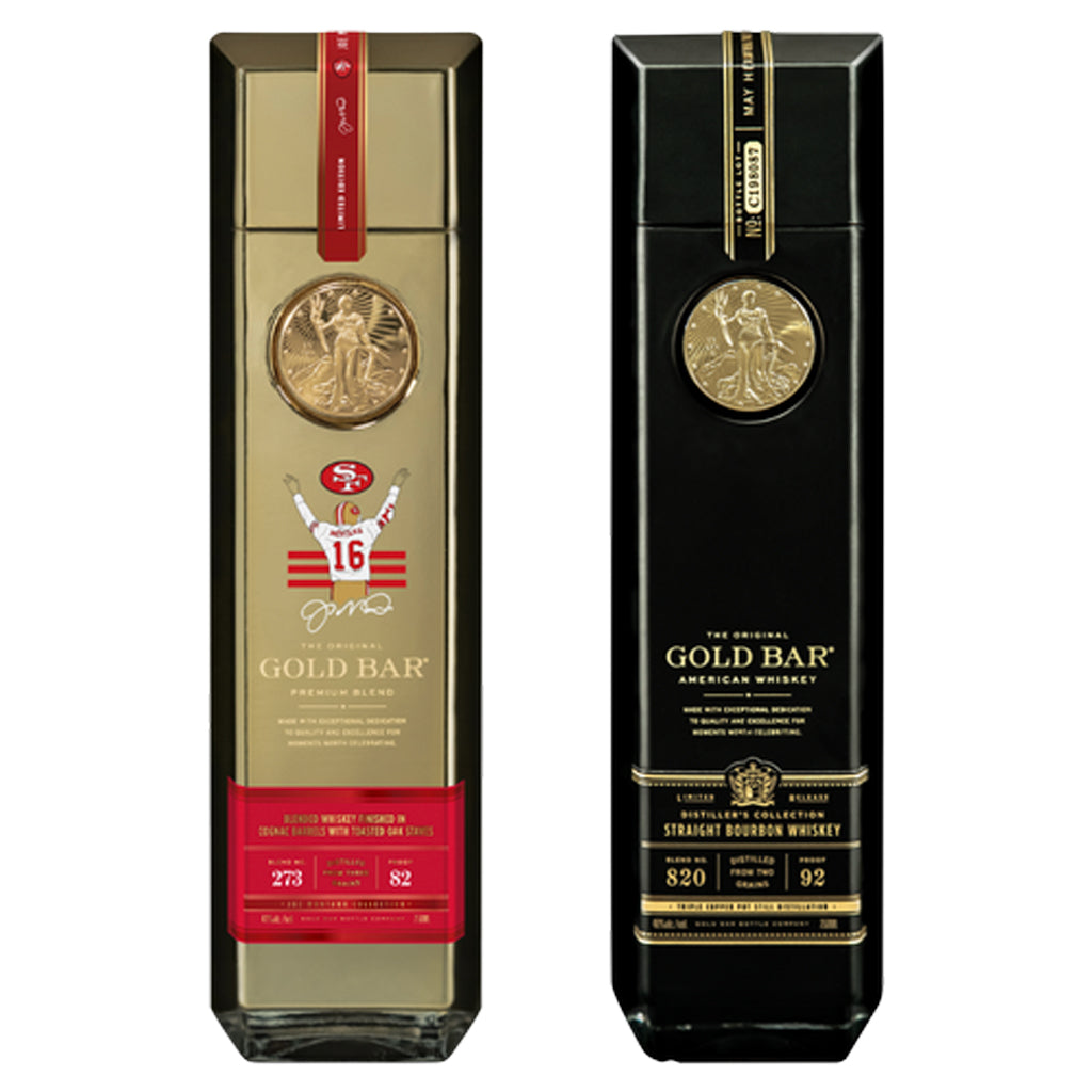49ers Gold Bar Whiskey Joe Montana Collection Kickoff Glass Gift Set