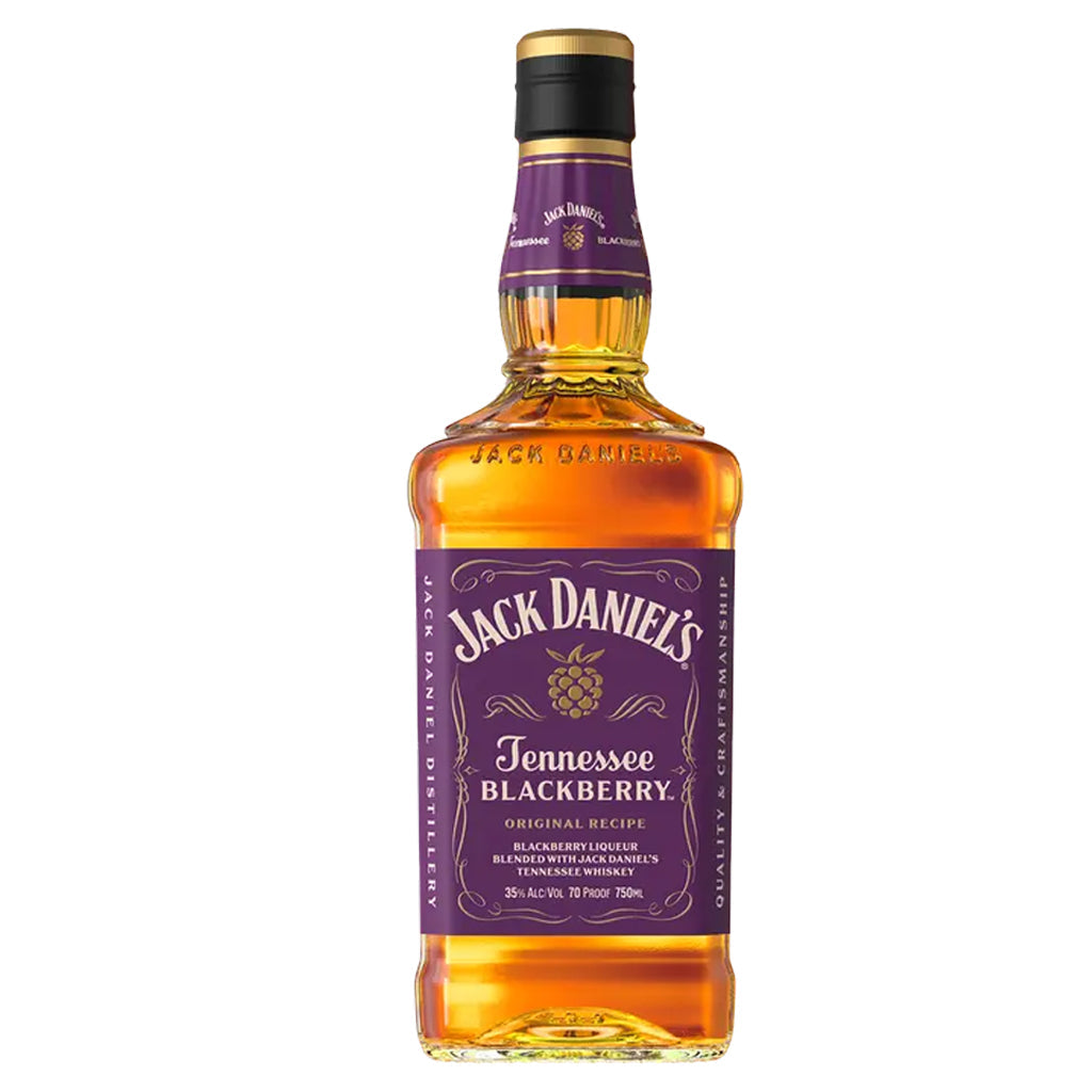 Jack Daniel's Tennessee Blackberry whiskey bottle on a white background