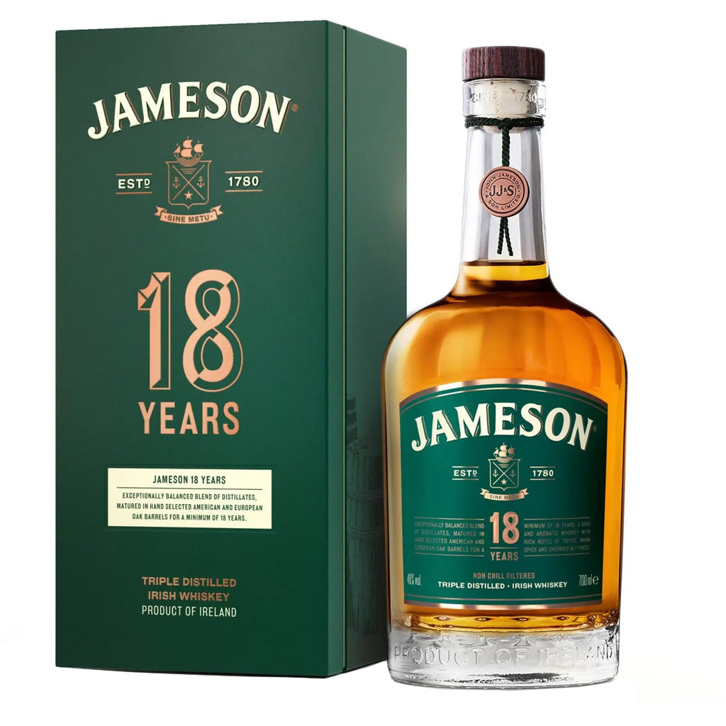 Jameson 18 Years Old Non Chill Filtered Irish Whiskey Box and Bottle