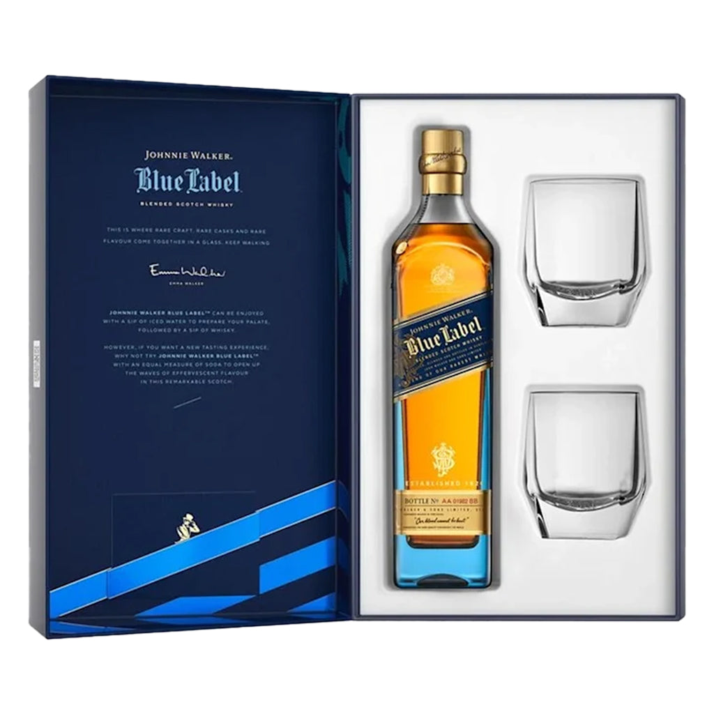 Johnnie Walker Blue Label Gift Set W/ 2 Crystal Glasses