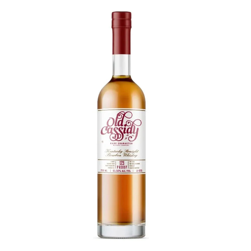 Bottle of Old Cassidy 2025 Rare Character Bourbon Whiskey 123 Proof on a white background