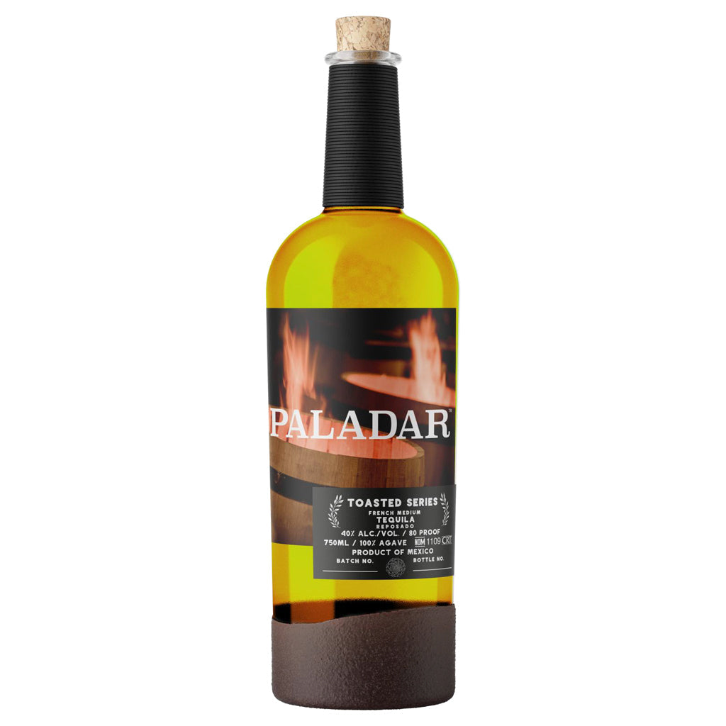 Bottle of Paladar Toasted Series Reposado Tequila French Medium on a white background