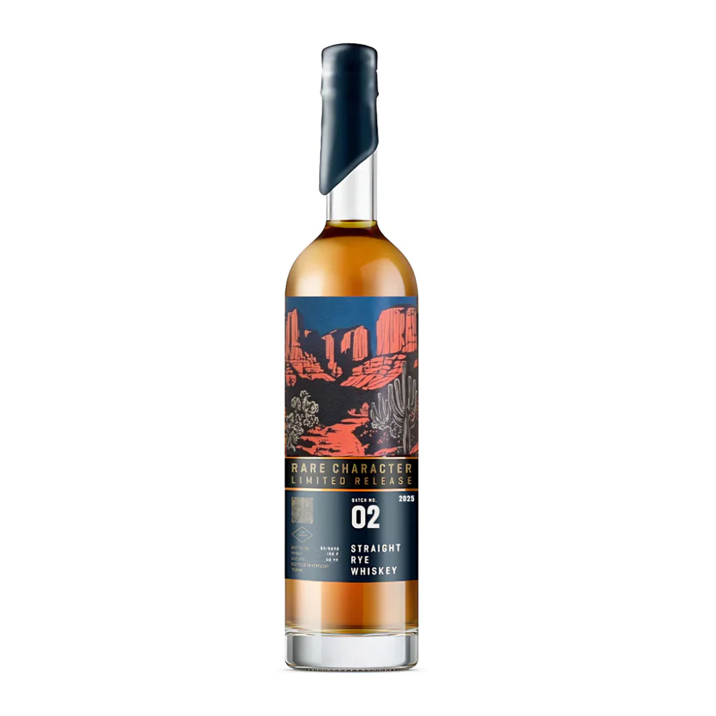 Bottle of Rare Character RCLR Batch 2 Straight Rye Whiskey 2025 Limited Release with a detailed label on a white background