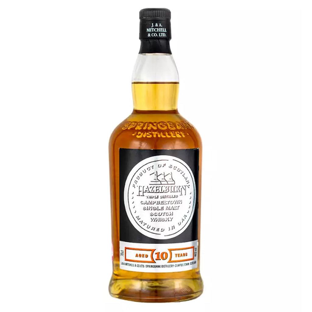 Hazelburn whisky bottle on a white background