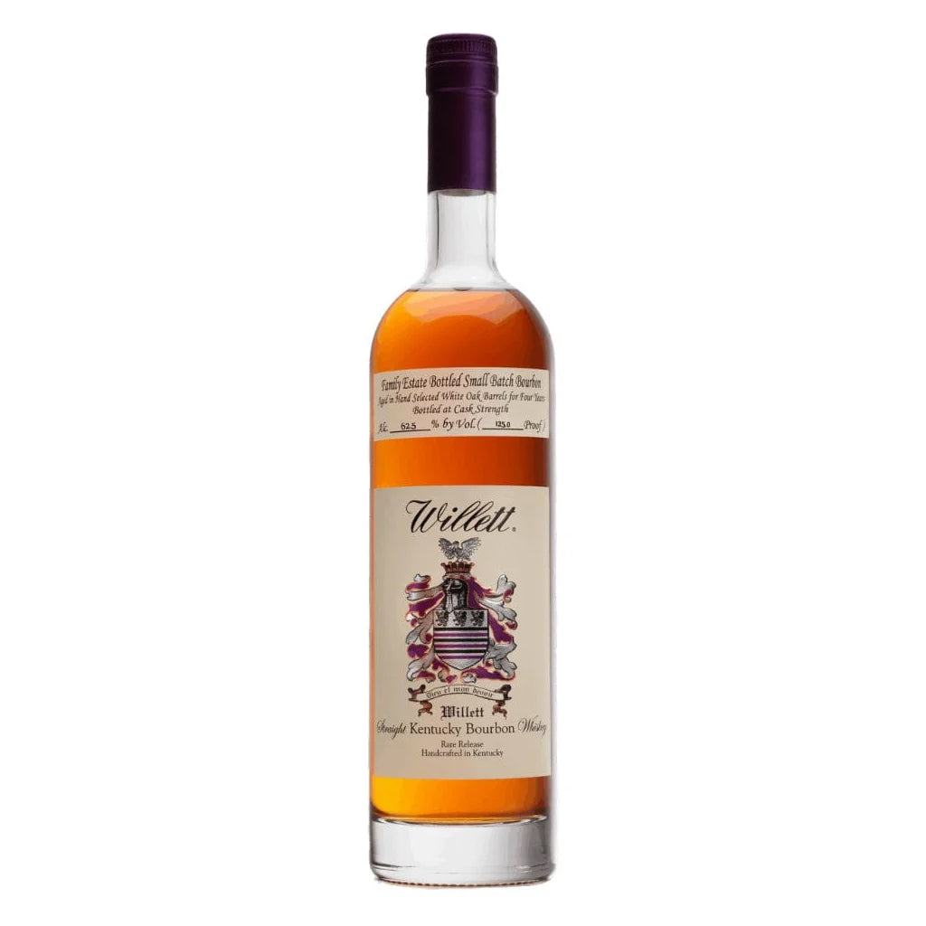 Bottle of Willett bourbon whiskey on a white background