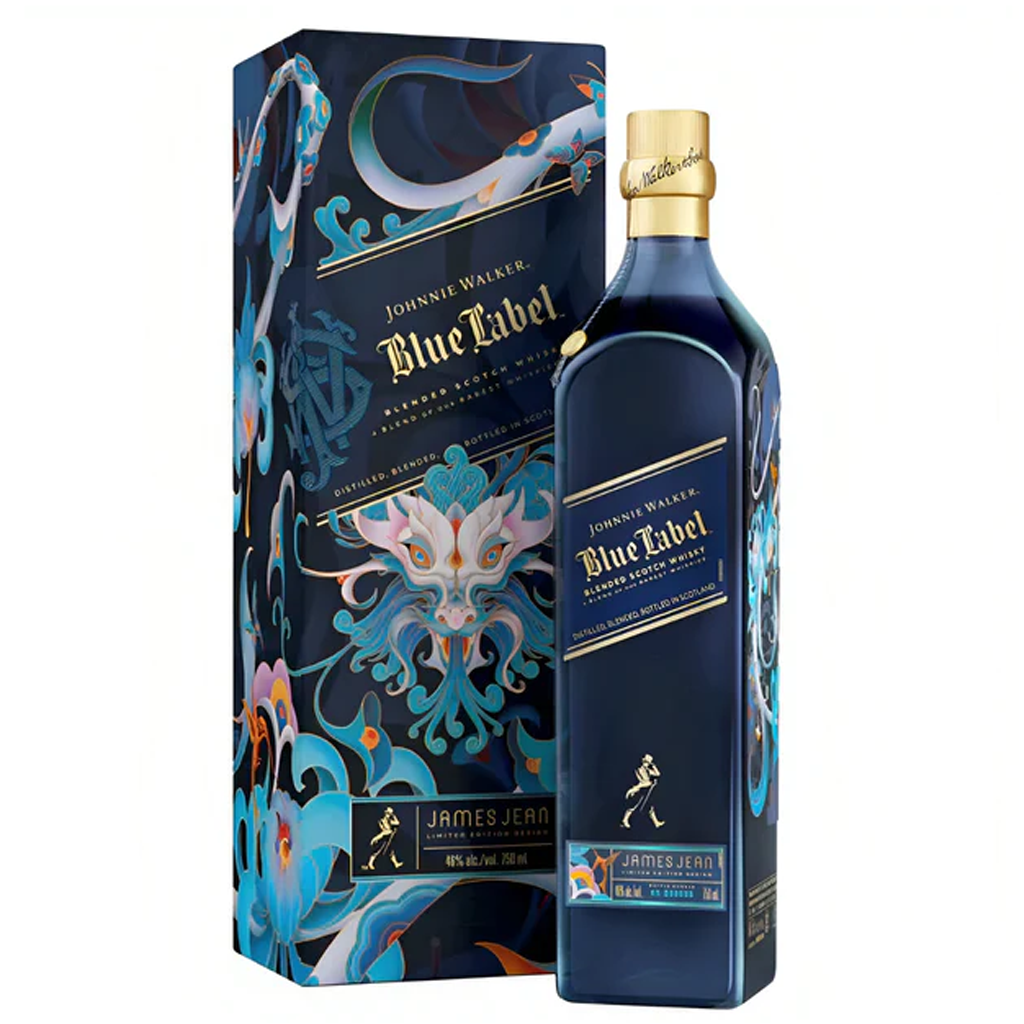 Johnnie Walker Blue Label Year of The Dragon by James Jean Box and Bottle Displayed